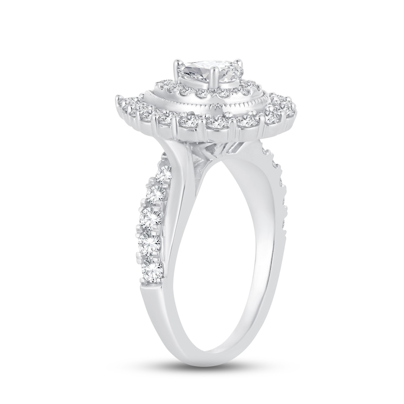 Diamond Engagement Ring 1-1/2 ct tw Pear & Round-cut White Gold Plated