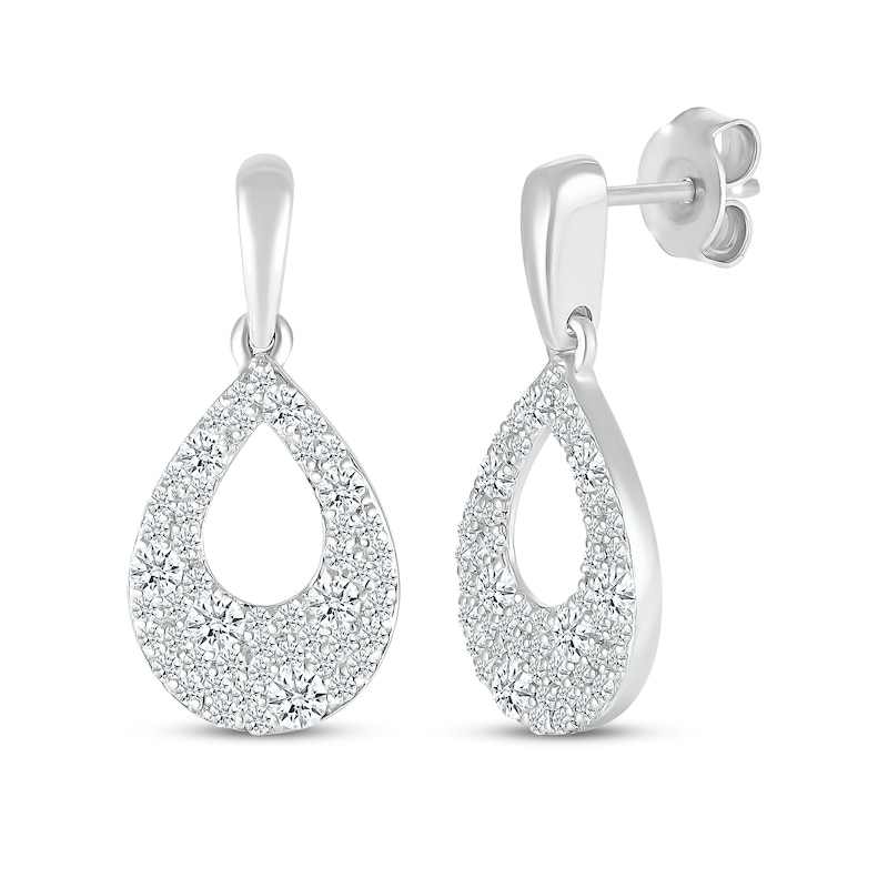 Diamond Cobblestone Teardrop Dangle Earrings 5/8 ct tw White Gold Plated