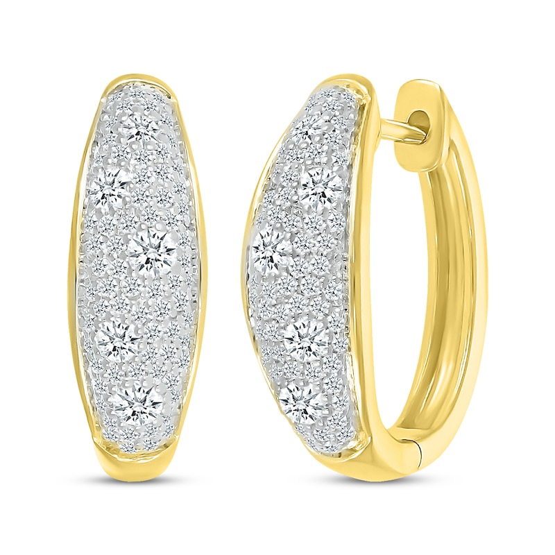 Multi-Diamond Center Cobblestone Hoop Earrings 1 ct tw Yellow Gold Plated
