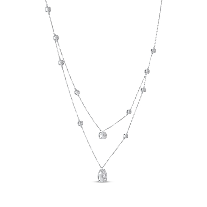Diamond Station Layered Necklace 1 ct tw White Gold Plated 16"