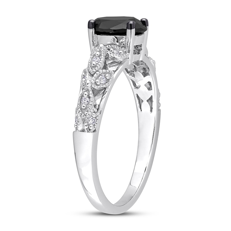 Black & White Diamond Engagement Ring 1 ct tw Oval & Round White Gold Plated