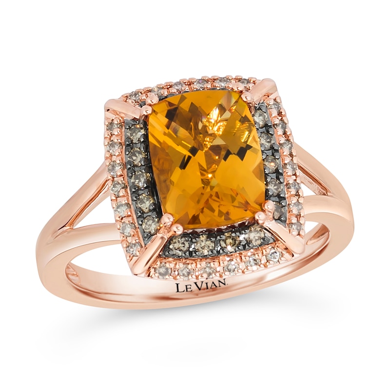 Le Vian Citrine Ring 1/4 ct tw Diamonds Strawberry Gold Plated