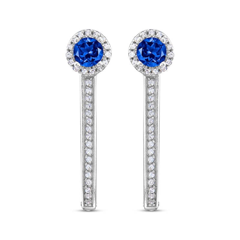 Blue & White Diamond Drop Hoop Earrings 5/8 ct tw White Gold Plated