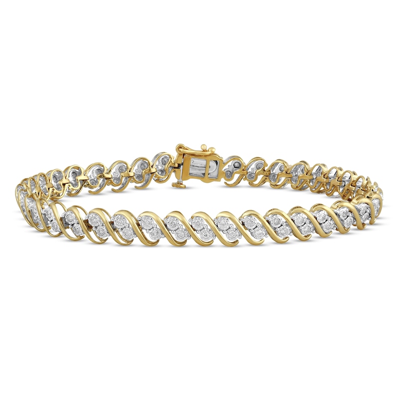 Diamond Bracelet 1 ct tw Round-Cut Yellow Gold Plated 7.5"