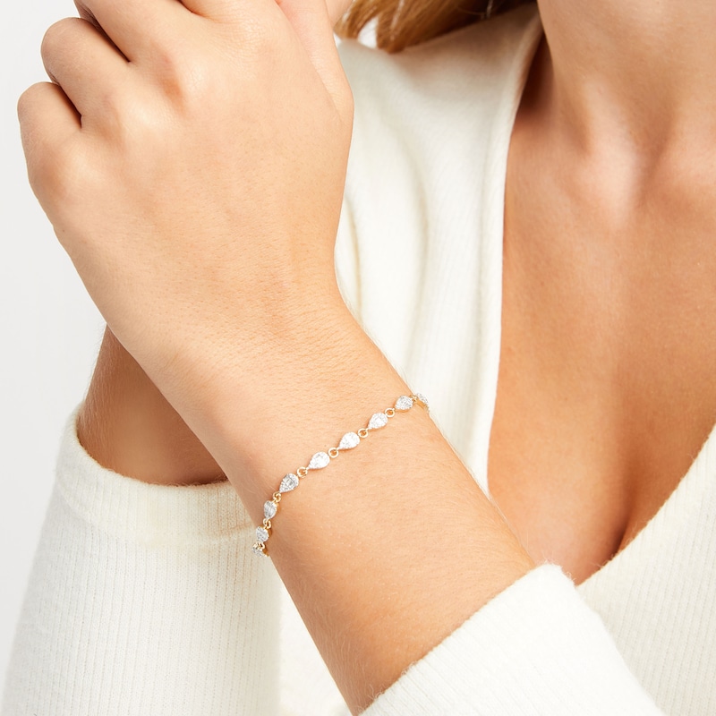 Baguette & Round-Cut Diamond Teardrop Link Bracelet 1 ct tw Yellow Gold Plated 7.5"