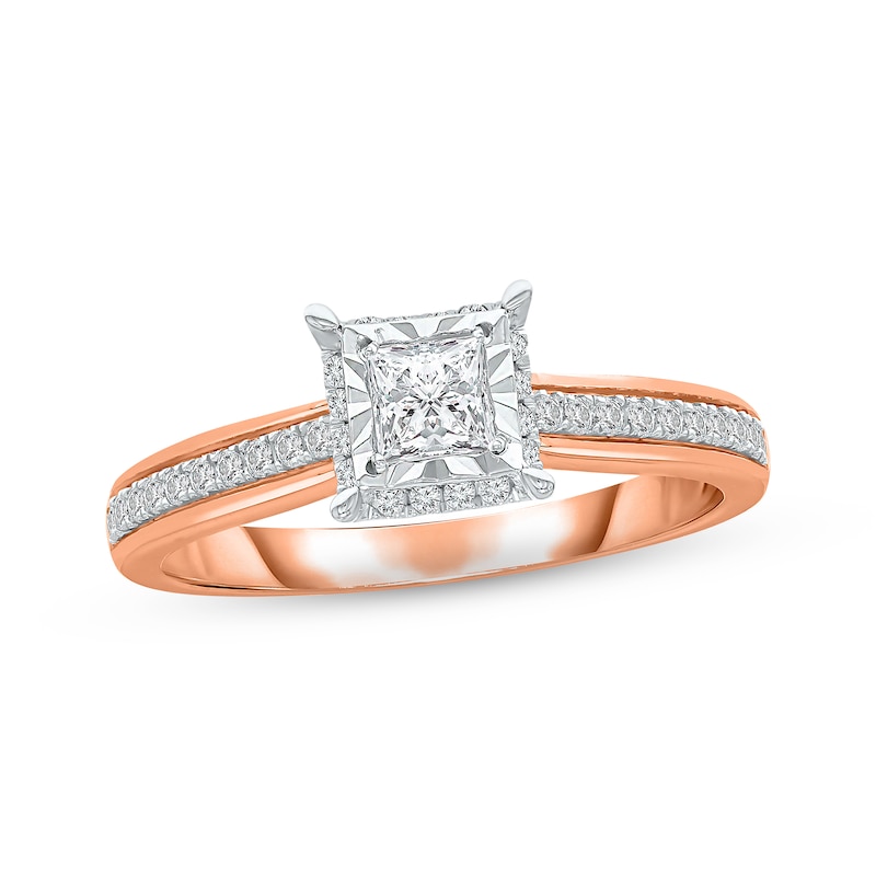 Diamond Engagement Ring 1/2 ct tw Princess & Round-cut Rose Gold Plated