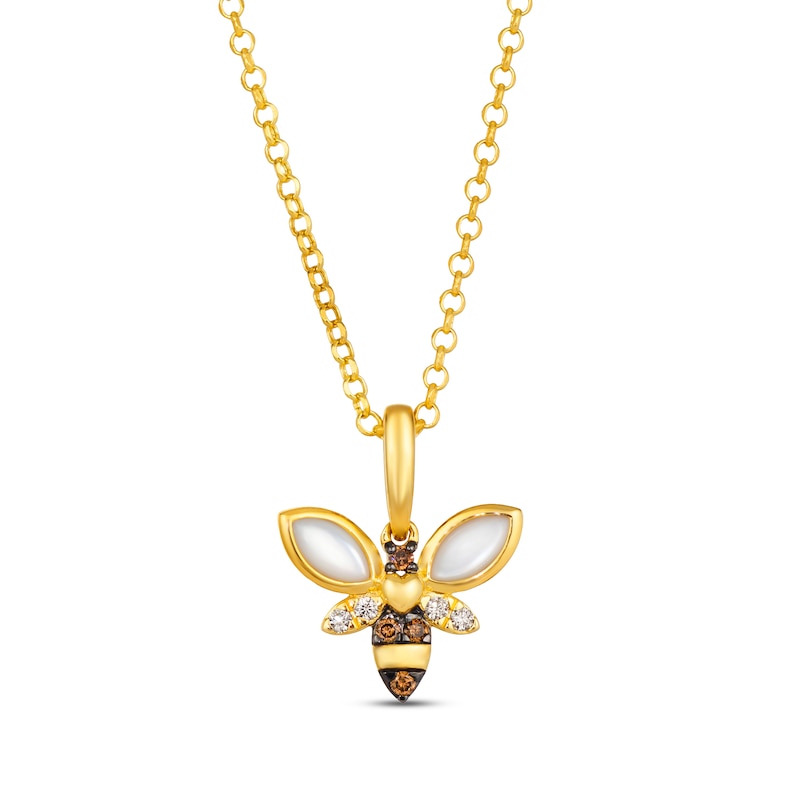 Le Vian Mother of Pearl Bee Necklace 1/15 ct tw Diamonds Honey Gold Plated 19"
