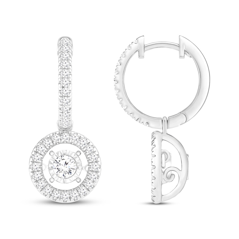 Unstoppable Love Lab-Created Diamond Dangle Hoop Earrings 1 ct tw White Gold Plated