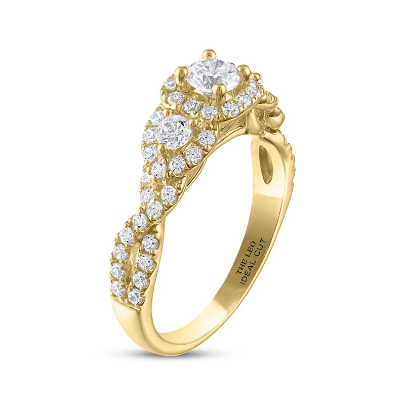 THE LEO Ideal Cut Round-Cut Diamond Three-Stone Engagement Ring 1 ct tw Yellow Gold Plated