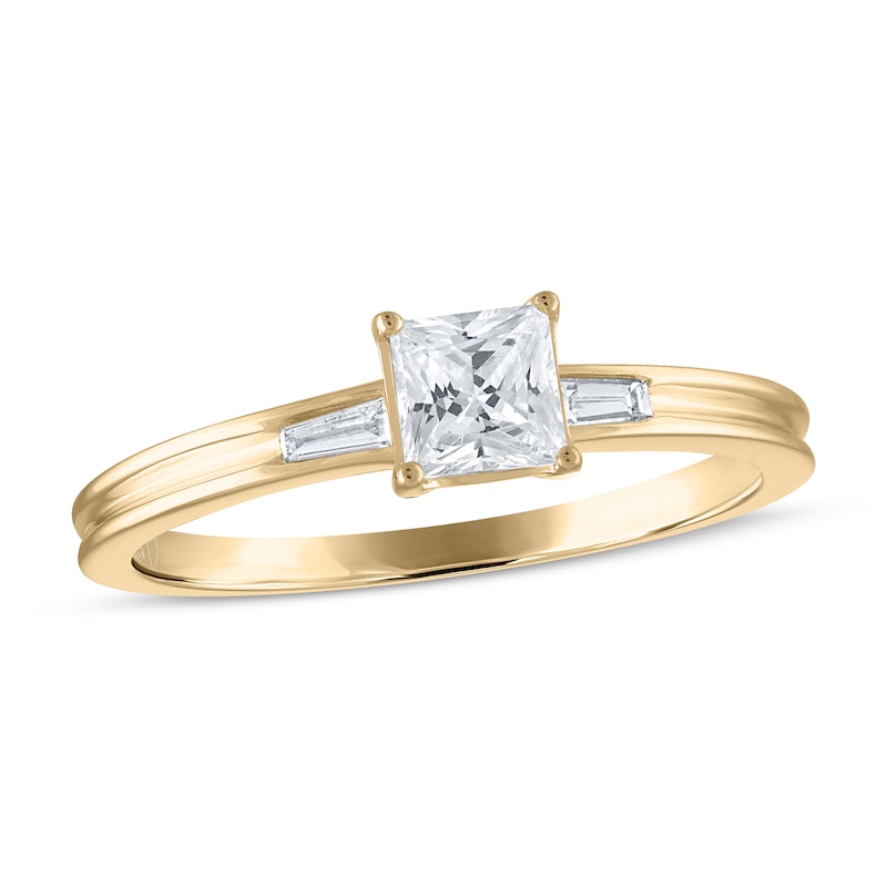 Diamond Engagement Ring 1/2 ct tw Princess & Baguette Yellow Gold Plated