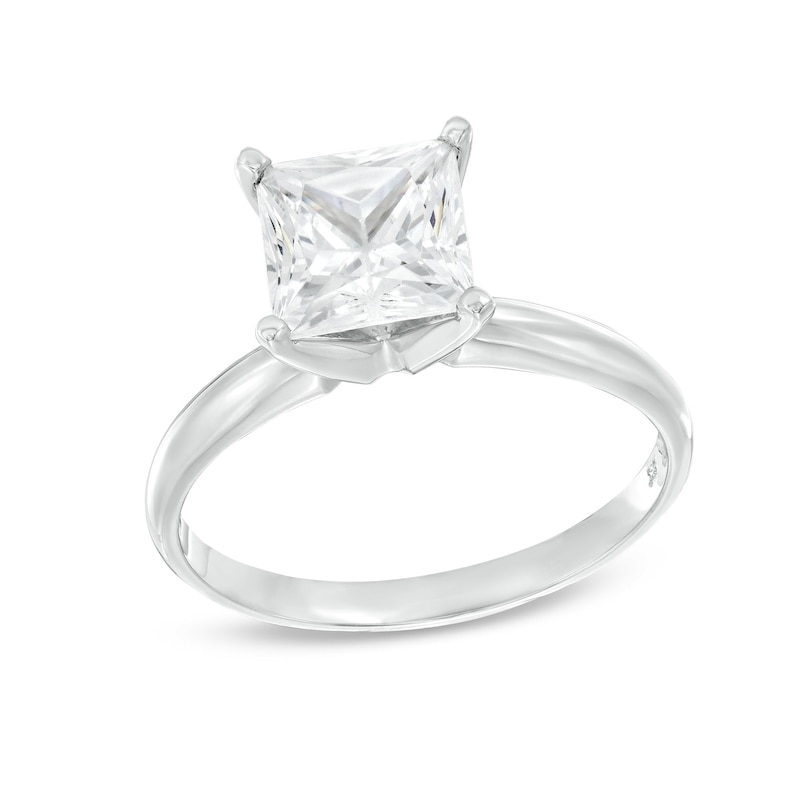 Certified Diamond Solitaire 2 ct Princess-cut White Gold Plated