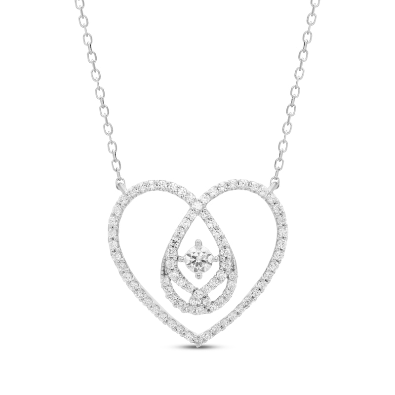 Love Entwined Diamond Looping Heart Necklace 1/3 ct tw White Gold Plated 18"