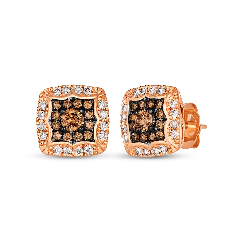 Le Vian Chocolate Diamond Stud Earrings 5/8 ct tw Strawberry Gold Plated