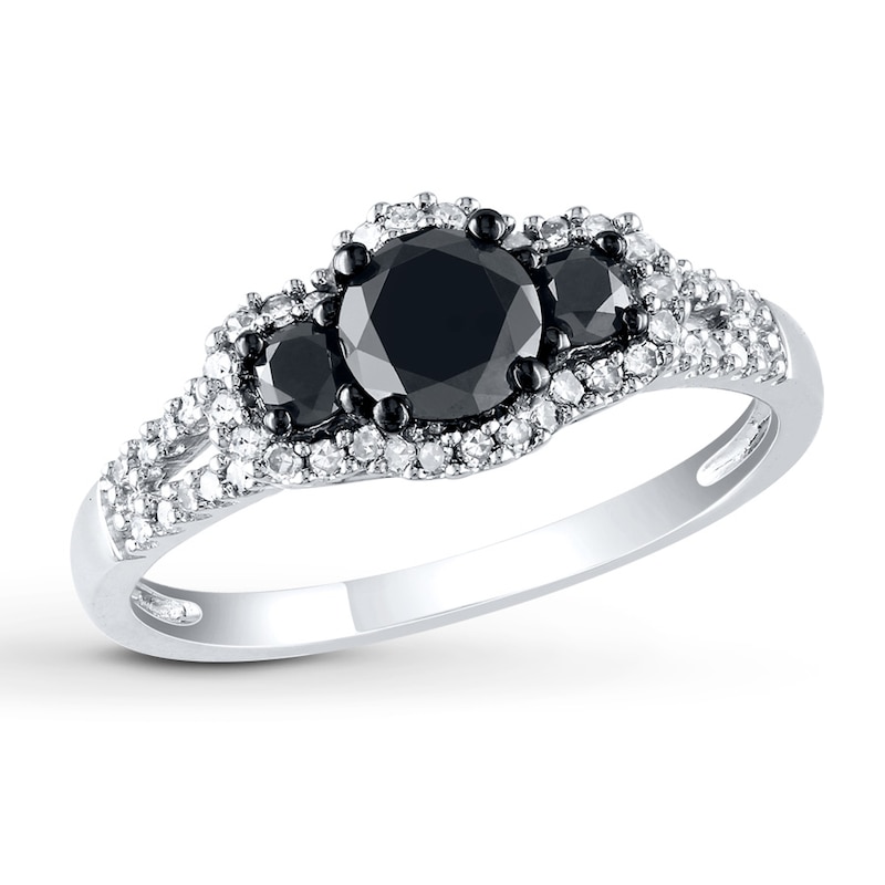 Black Diamond Engagement Ring 1 ct tw Round-cut White Gold Plated