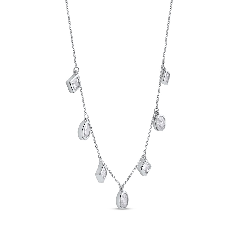 Oval & Princess-Cut Diamond Dangle Necklace 1 ct tw White Gold Plated 16"
