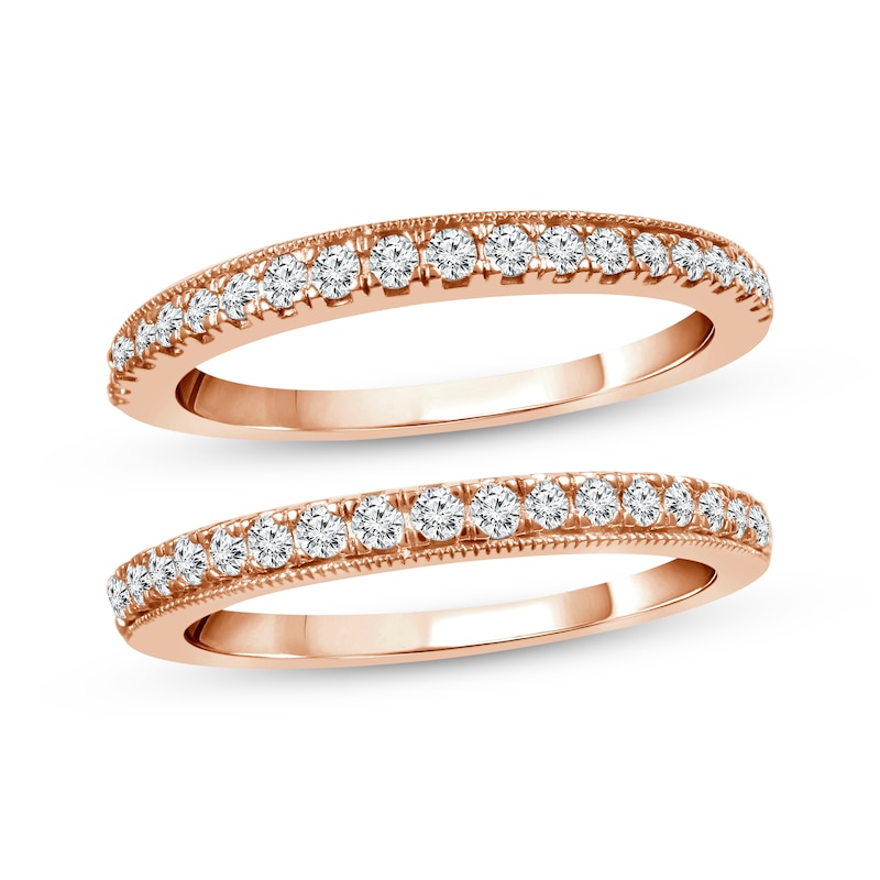 Diamond Double Wedding Band 1/2 ct tw Round-cut Rose Gold Plated