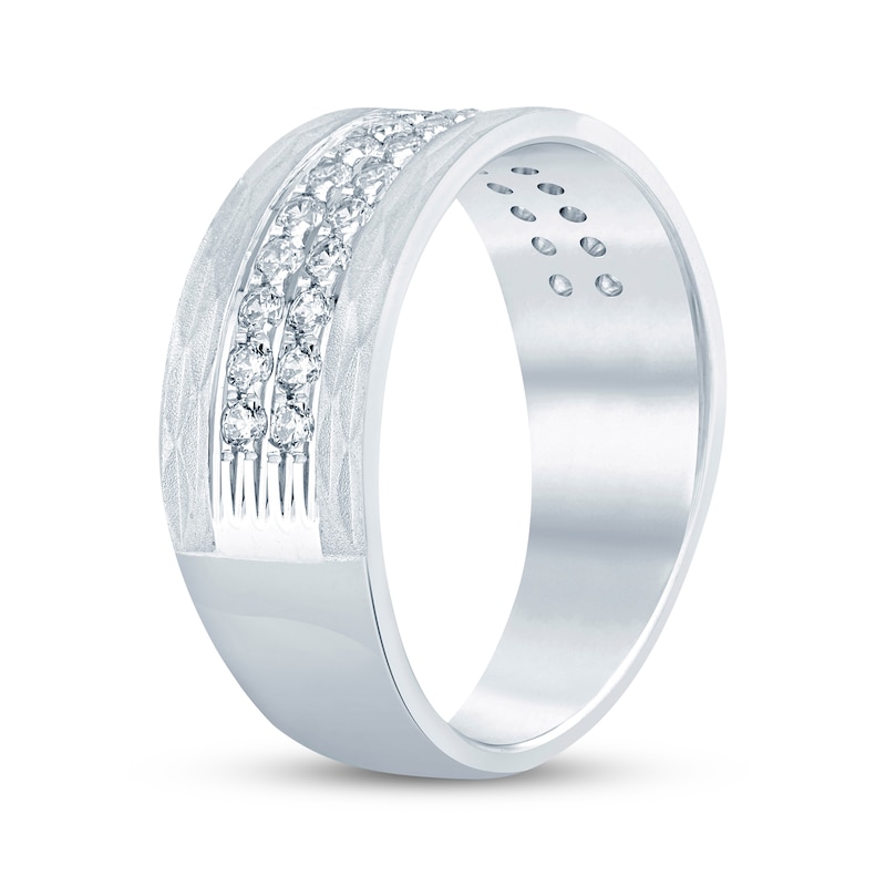 Men's Diamond Textured Wedding Band 3/4 ct tw Round-cut White Gold Plated