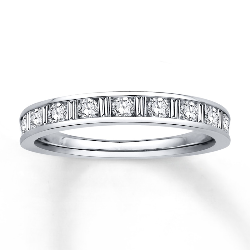 Diamond Anniversary Band 1/2 ct tw Baguette & Round-cut White Gold Plated