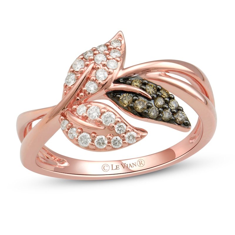 Le Vian Diamond Leaf Ring 1/4 ct tw Strawberry Gold Plated