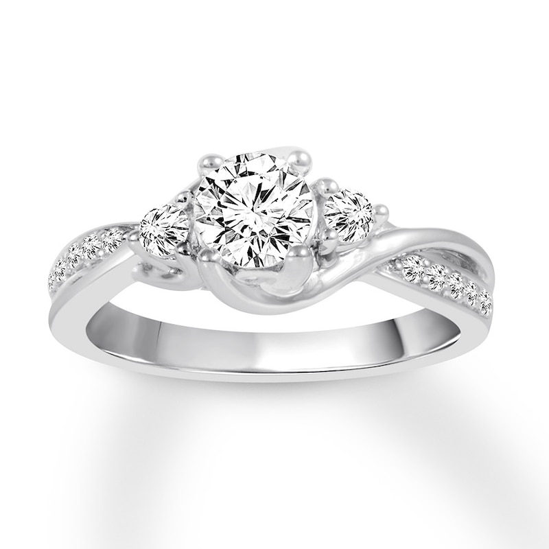 Three-Stone Diamond Ring 1 ct tw Round-cut White Gold Plated