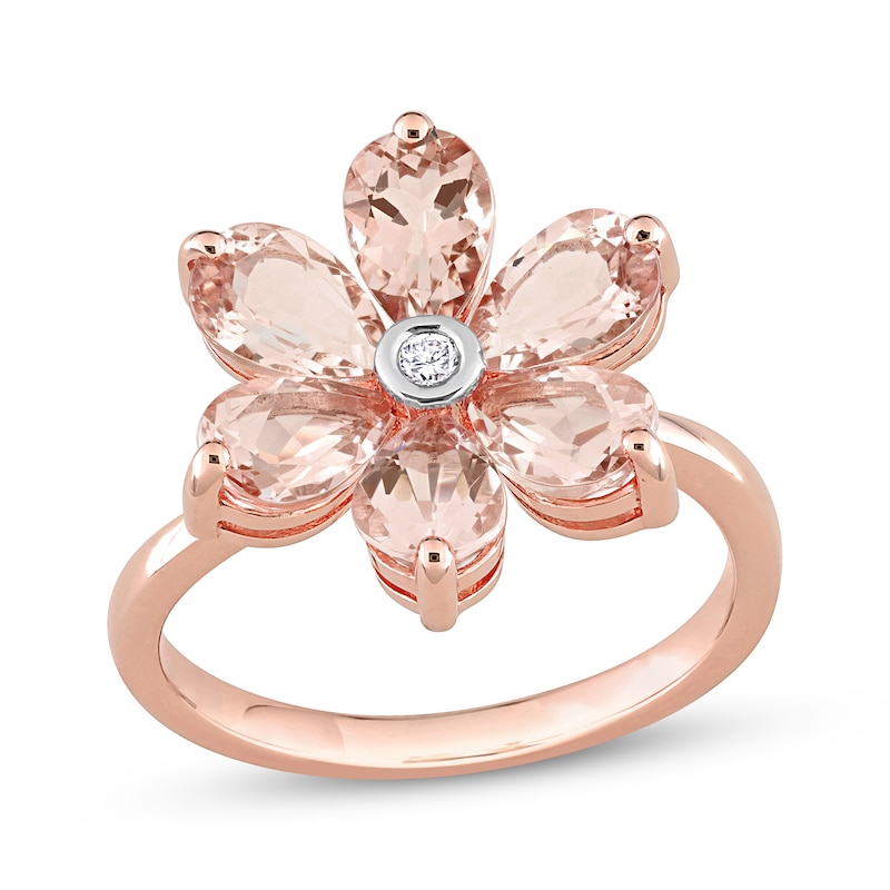 Morganite & Diamond Flower Ring Rose Gold Plated