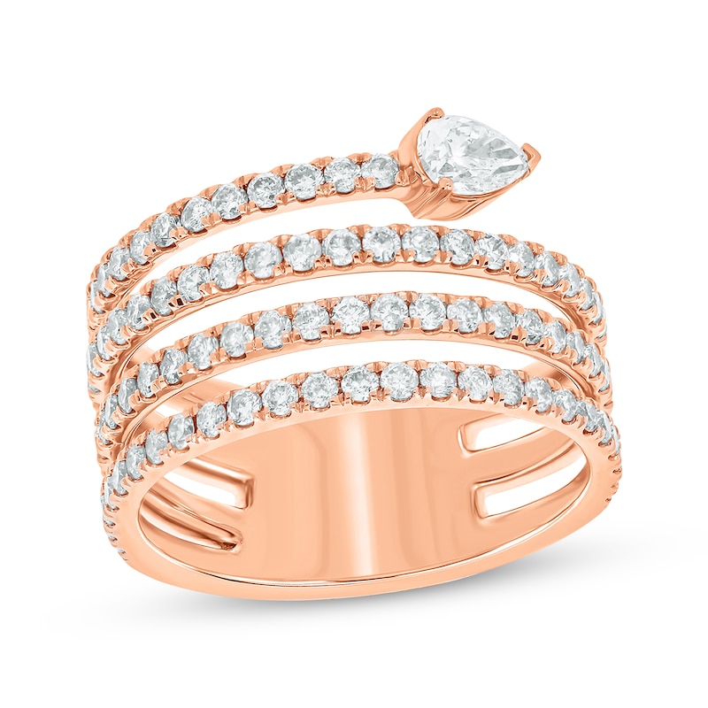 Pear-Shaped & Round-Cut Diamond Faux Wrap Ring 1-3/8 ct tw Rose Gold Plated