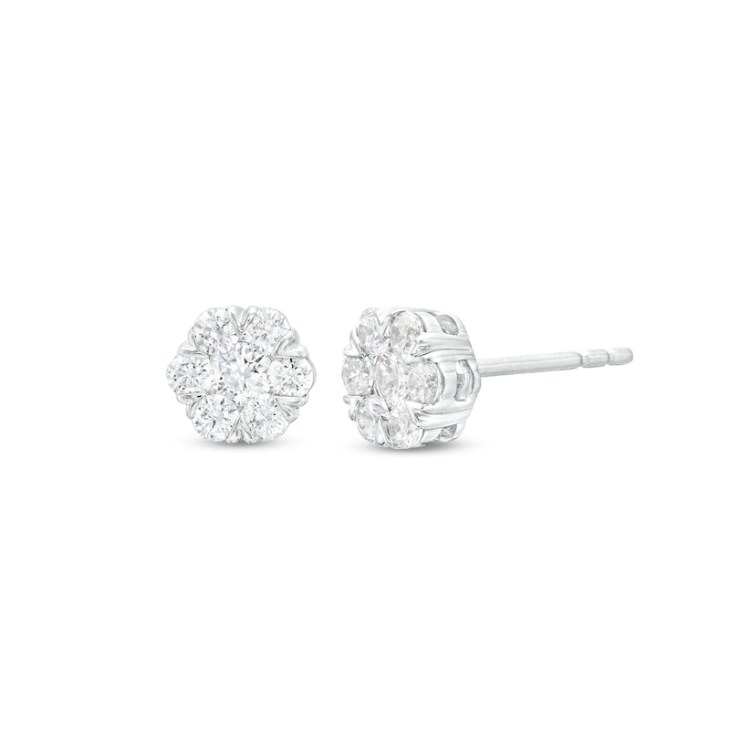 THE LEO Diamond Flower Stud Earrings 1/2 ct tw White Gold Plated