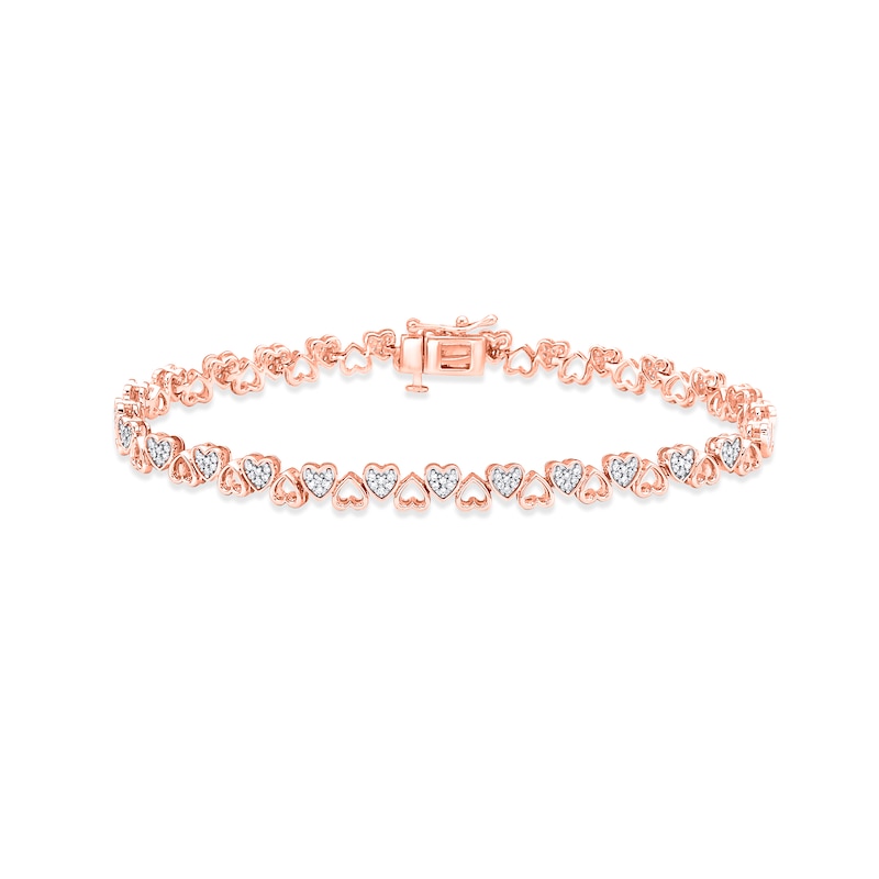 Diamond Alternating Heart Link Bracelet 1/2 ct tw Round-cut Rose Gold Plated 7"