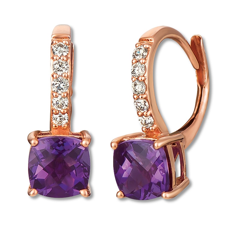 Le Vian Amethyst Earrings 1/6 ct tw Diamonds Gold Plated