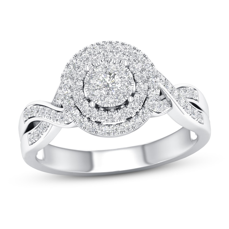 Diamond Engagement Ring 3/8 ct tw Round-cut White Gold Plated