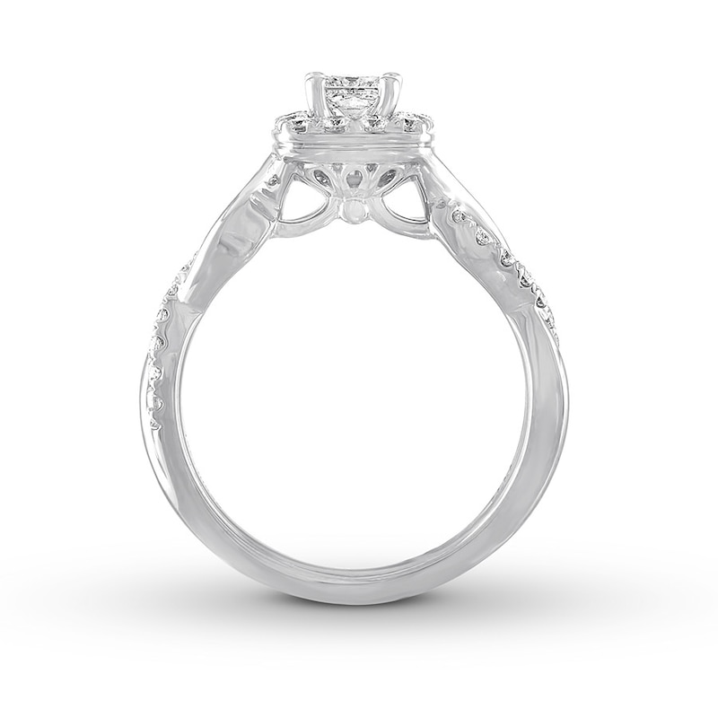 THE LEO Diamond Engagement Ring 3/4 ct tw Princess & Round-cut White Gold Plated