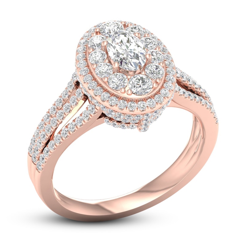Multi-Diamond Engagement Ring 1-1/5 ct tw Oval & Round-cut Rose Gold Plated