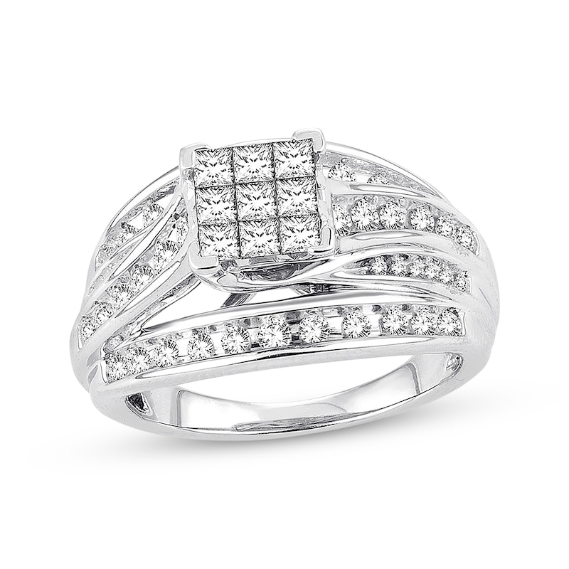 Diamond Engagement Ring 1 ct tw Princess & Round White Gold Plated