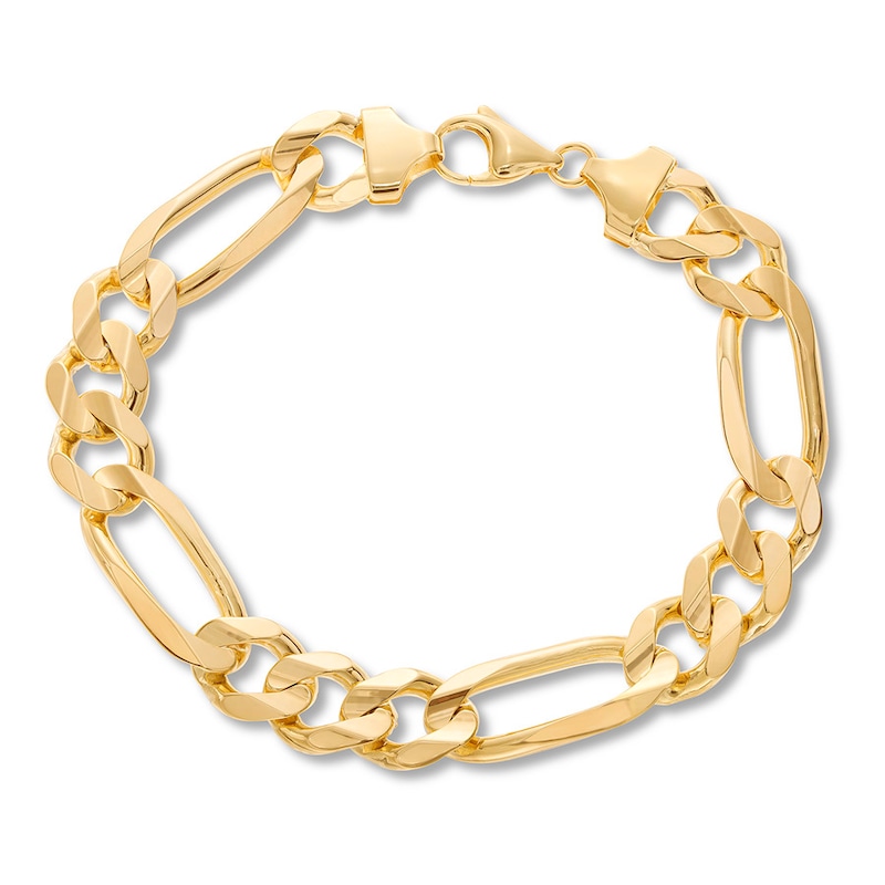 Solid Figaro Link Bracelet Yellow Gold Plated 9"