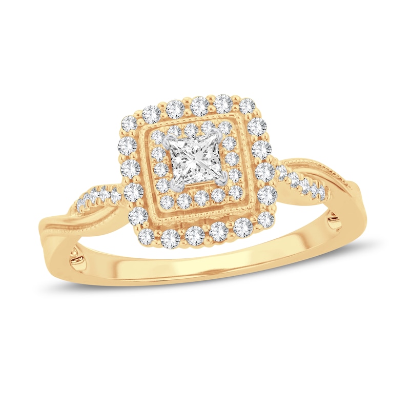 Diamond Engagement Ring 3/8 ct tw Princess & Round Yellow Gold Plated