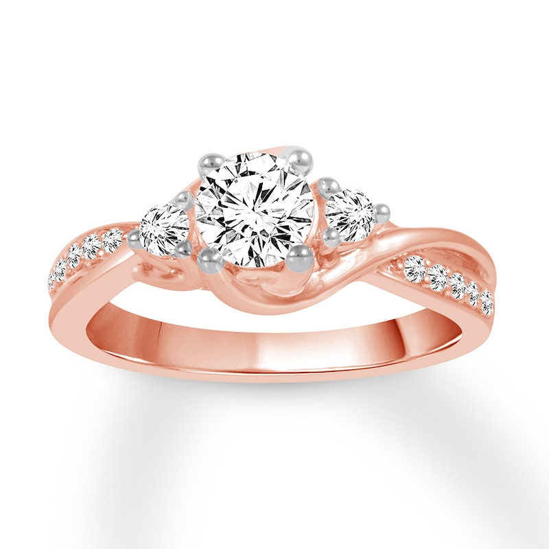 Three-Stone Diamond Ring 1 ct tw Round-cut Rose Gold Plated