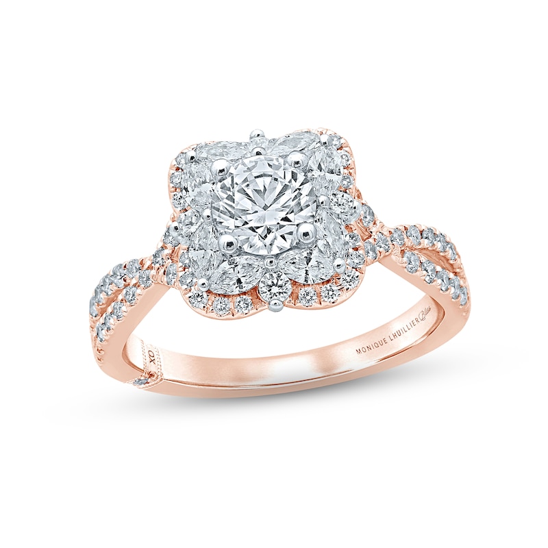 Monique Lhuillier Bliss Diamond Engagement Ring 1-3/8 ct tw Round & Marquise-cut Two-Tone Gold Plated
