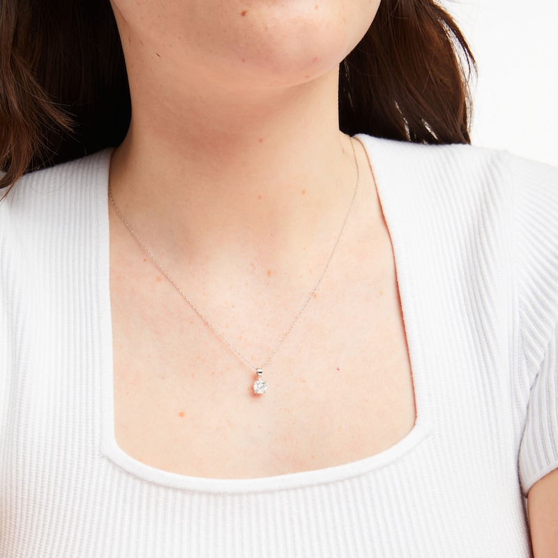Diamond Solitaire Necklace 1 ct tw Round-cut White Gold Plated 18"