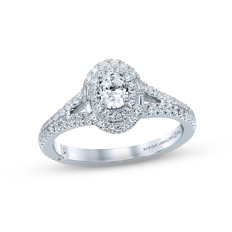 Monique Lhuillier Bliss Diamond Engagement Ring 3/4 ct tw Oval, Baguette & Round-cut White Gold Plated