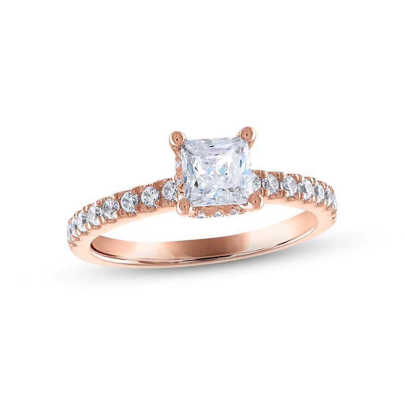 Diamond Engagement Ring 1-1/3 ct tw Princess & Round-cut Rose Gold Plated