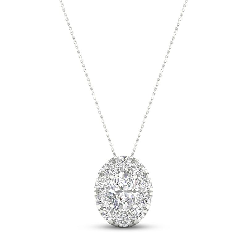 Diamond Oval Halo Necklace 2 ct tw Oval & Round-cut White Gold Plated 18"
