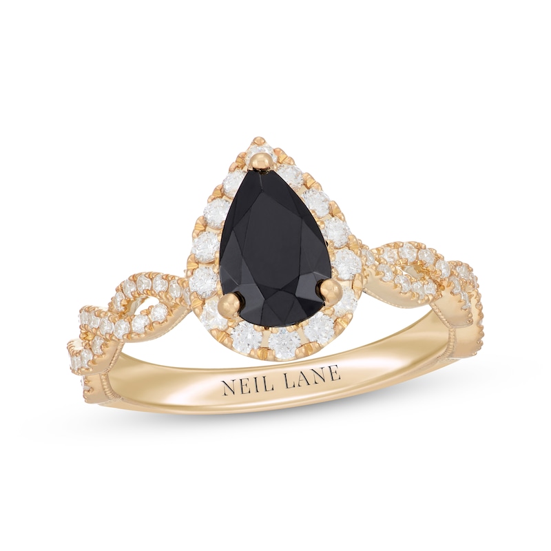 Neil Lane Pear-Shaped Black & White Diamond Engagement Ring 1-1/2 ct tw Yellow Gold Plated