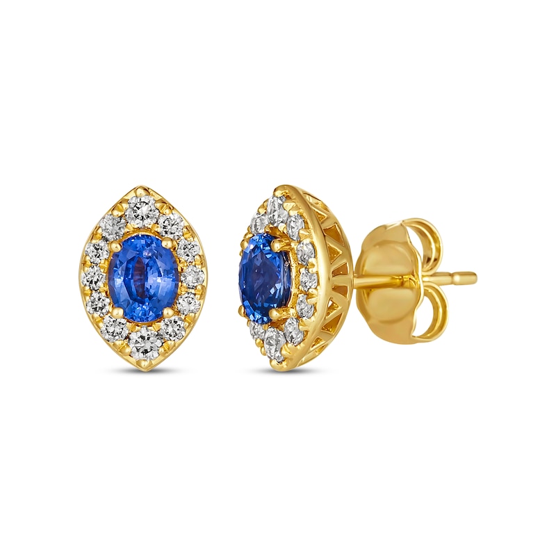 Le Vian Oval-Cut Blue Sapphire Earrings 1/3 ct tw Diamonds Honey Gold Plated