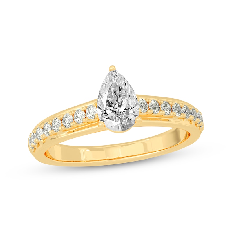 Pear-Shaped & Round-Cut Diamond Engagement Ring 3/4 ct tw Yellow Gold Plated