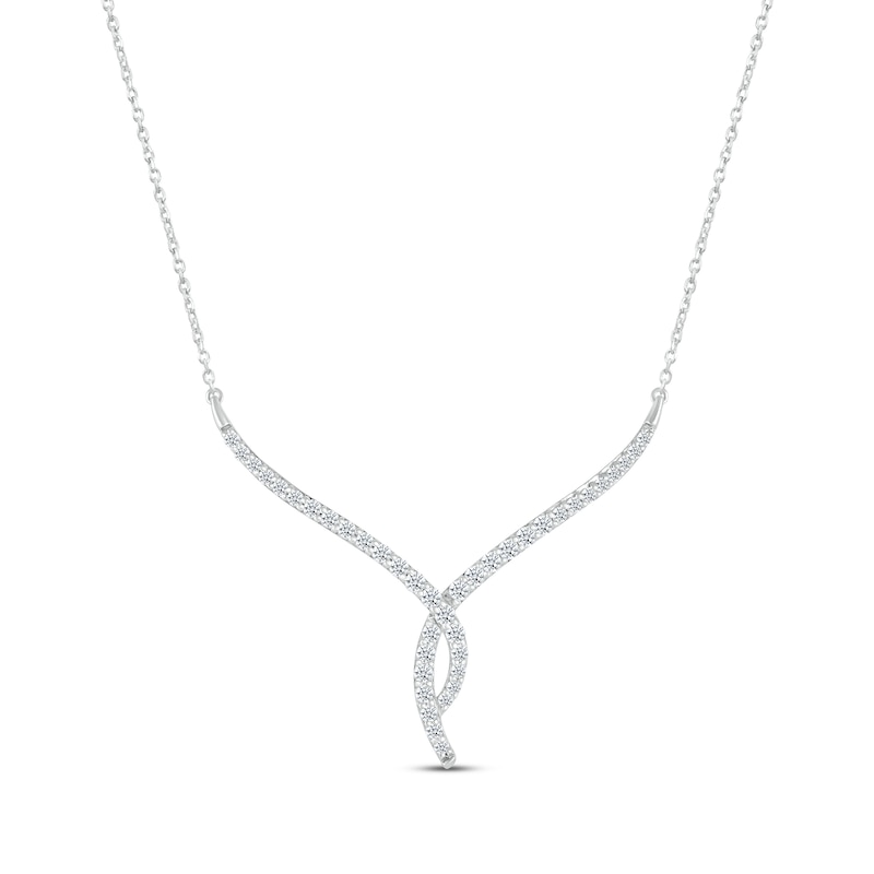 Round-Cut Diamond Twist V Necklace 3/4 ct tw White Gold Plated 18“