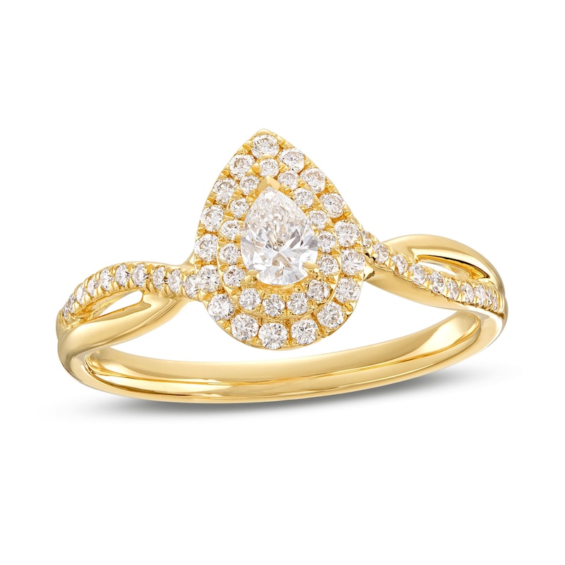 Diamond Engagement Ring 1/2 ct tw Pear & Round-Cut Yellow Gold Plated