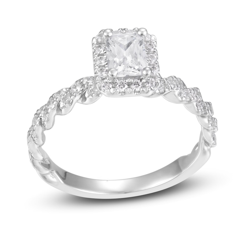 Diamond Engagement Ring 1 ct tw Radiant & Round White Gold Plated