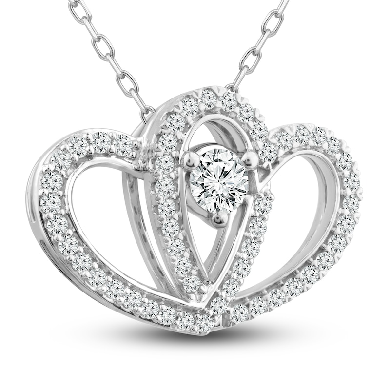 Two as One Diamond Heart Necklace 1/2 ct tw Round-Cut White Gold Plated 18"