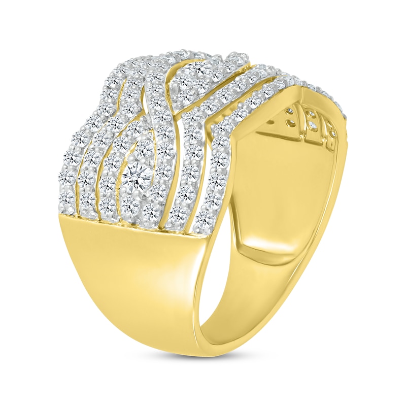 Round-Cut Diamond Six-Row Crossover Ring 1-1/4 ct tw Yellow Gold Plated