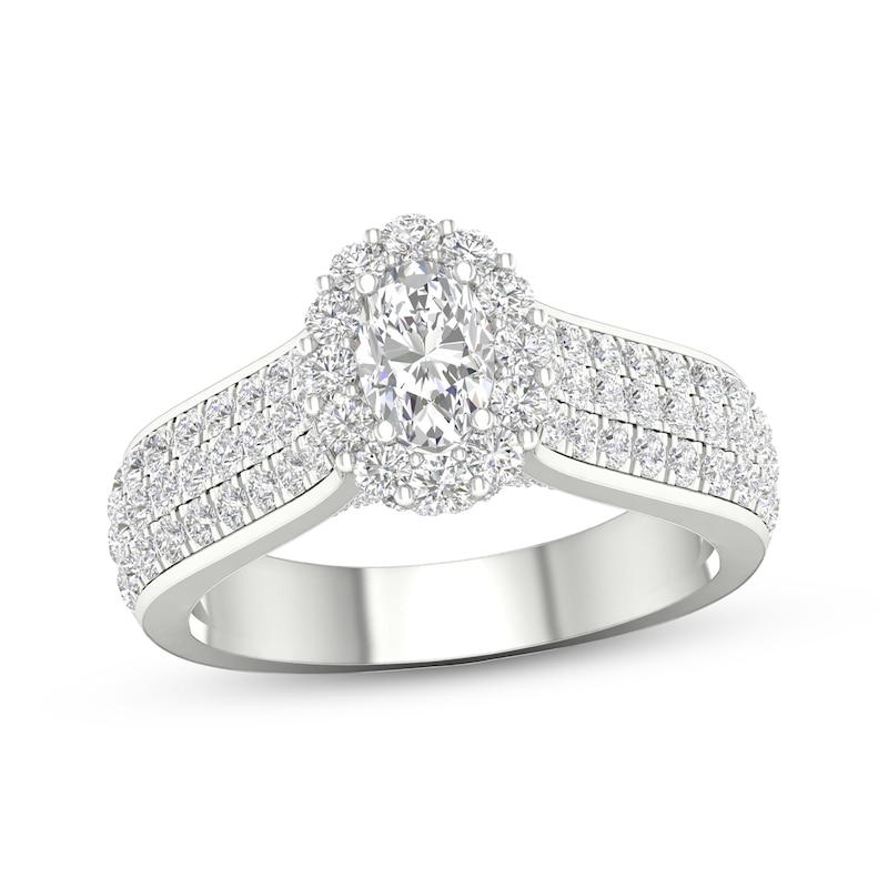 Oval & Round-Cut Diamond Engagement Ring 1-3/8 ct tw White Gold Plated